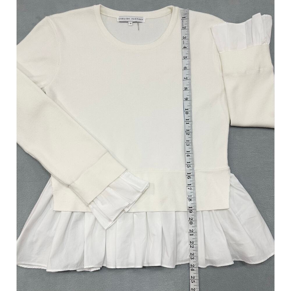 English Factory Creamy Ivory Ruffle Hem Long Sleeve Knit Sweater Top Size Small - Picture 6 of 8